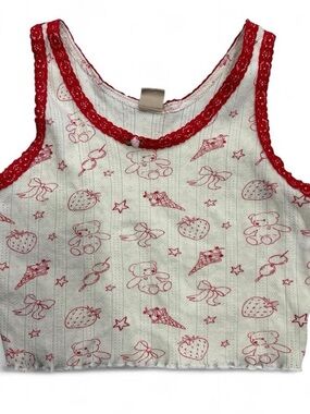 Red Trim White Tank Top with Red Print - Women's Tank